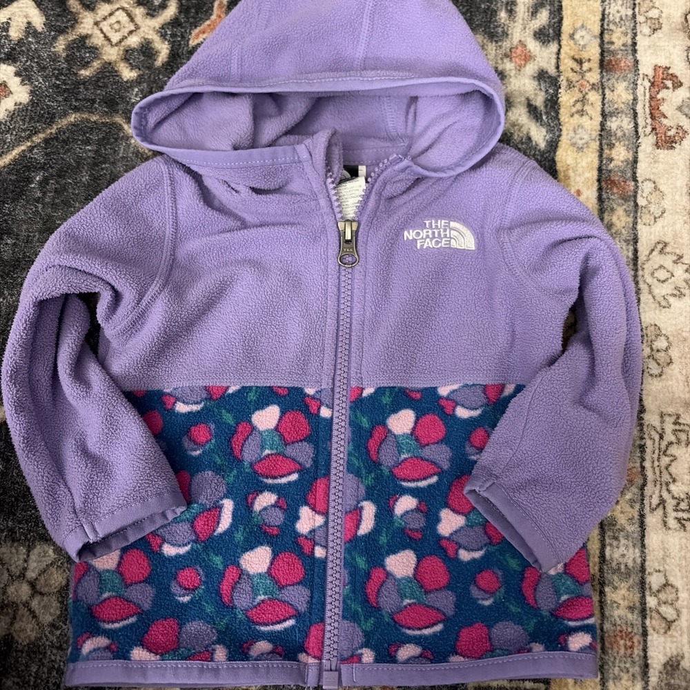 The North Face Fleece Jacket Girls 6-12 Months Hood Full Zip Floral Print